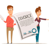Cartoon Man and Woman holding a Divorce paper